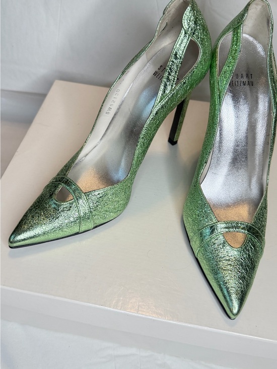 Stuart Weitzman Shoes - Stuart Weitzman Metallic Lime Green Cutout Pointed-Toe Pumps